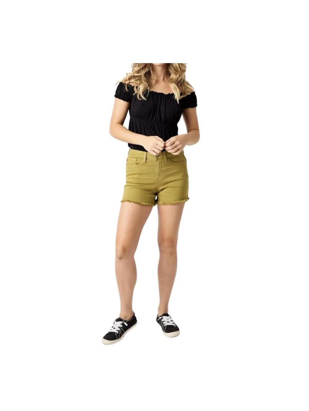 Judy Blue Mid Rise Dyed Fray Hem Matcha Green Denim Shorts SIze M